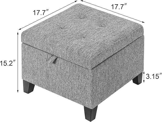 Adeco 18-Inch Cube Storage Ottoman, Upholstered Linen Footrest Stool - Image 3