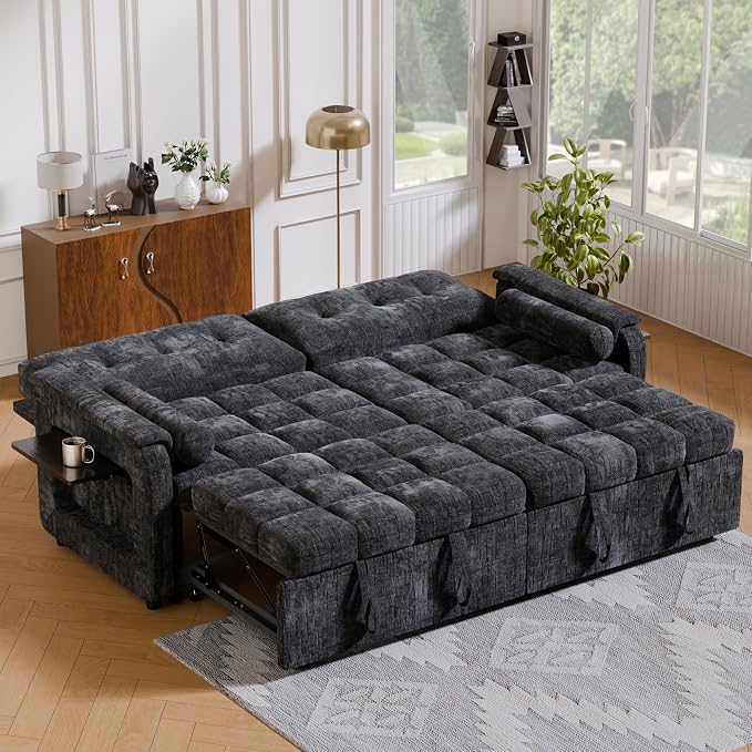 Convertible Sleeper Sofa Bed, 86 Inch Chenille Pull Out Couch - Image 9