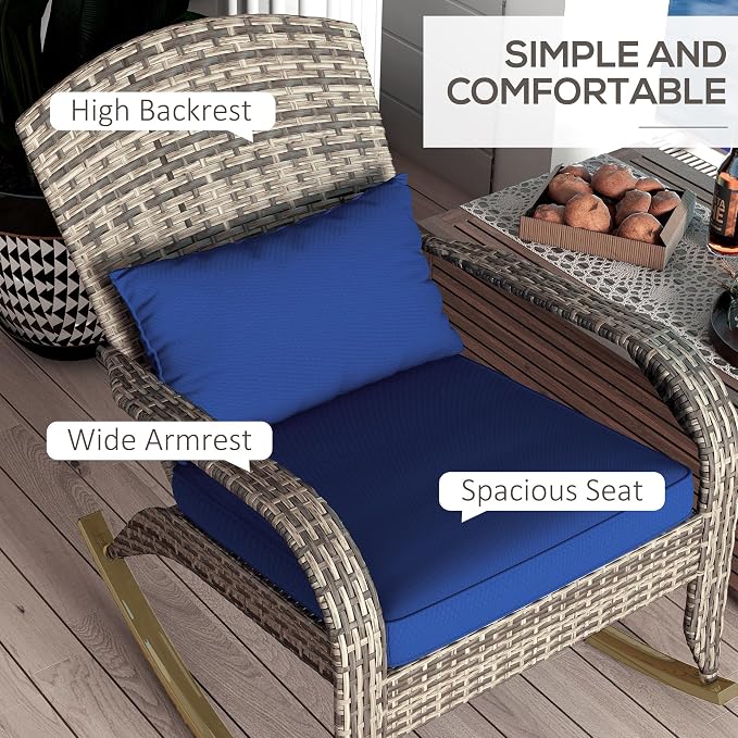 Outsunny Outdoor Wicker Adirondack Rocking Chair, Patio Rattan Rocker Chair - Image 5