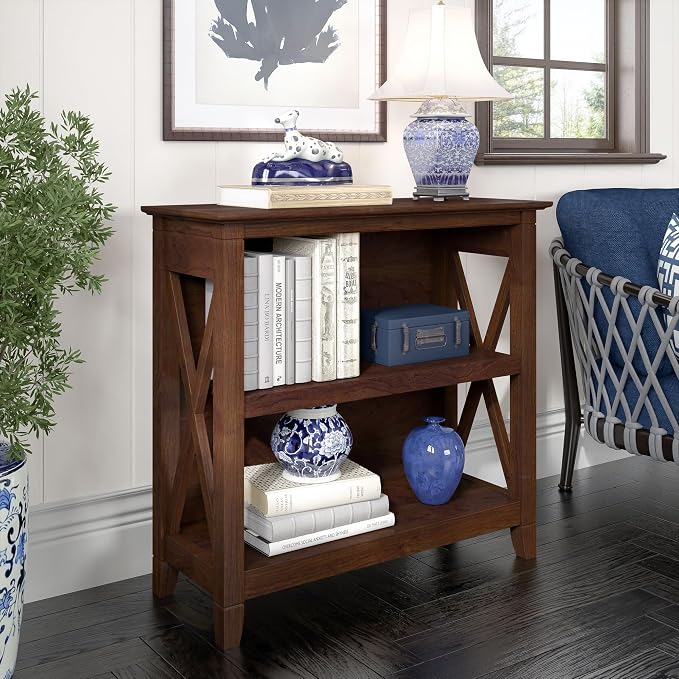 Bush Home Key West Small 2 Shelf Bookcase in Bing Cherry, Compact Home Organizer - Image 2