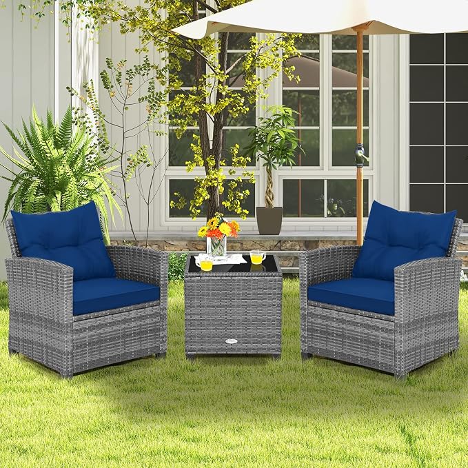 COSTWAY 3-Piece Patio Furniture Set, Outdoor Wicker Rattan Sofa - Image 3
