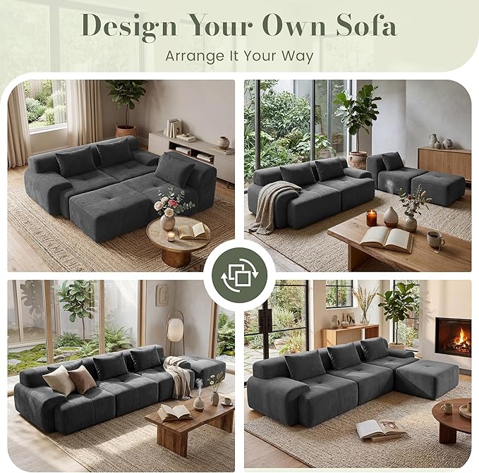 GRUSIGN 118'' Modular Sectional Oversized Boneless Couch, Tufted Cloud - Image 3