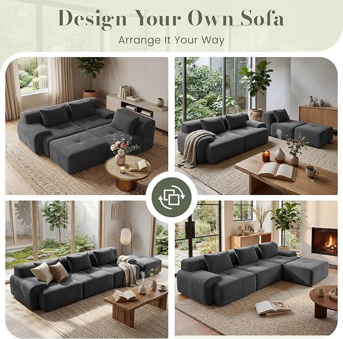 GRUSIGN 108'' Modular Sectional Boneless Couch, Tufted Cloud Sectional Couches - Image 3