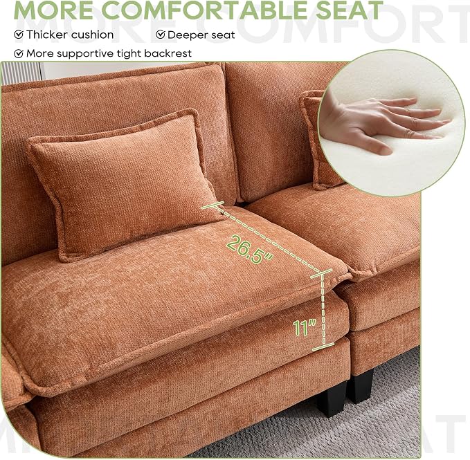 Oprisen Modular Sectional Sofa, Comfy Cloud Couch Sectional Sofa, Chenille Sofa - Image 2