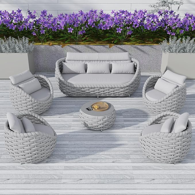 TWT 6-Piece Aluminum Patio Furniture Set, Modern Outdoor Conversation Set - Image 4