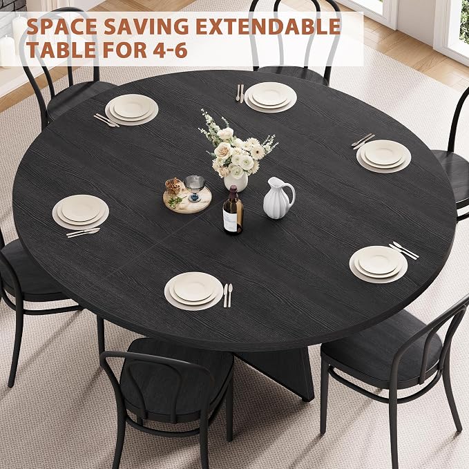 Extendable Dining Table, Round Kitchen Dining Room Dinner Table - Image 3