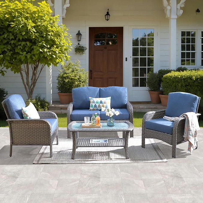 ovios 4-Piece Patio Furniture Set, Outdoor Wicker Sofa by OVIOS