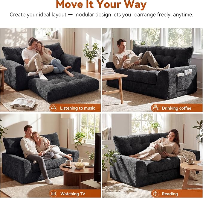 MONVANE 55.5" Convertible Loveseat Sofa, 2-in-1 Boneless Sleeper Sofa Bed Futon - Image 4