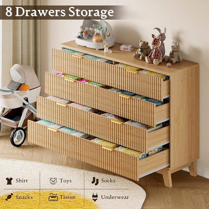 BORNOON Fluted 8 Drawer Tall Dresser, 47.2" Wide Modern Boho Chest of Drawers - Image 6
