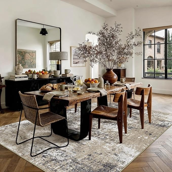PureCozy 8x10 Abstract Area Rug Brown Washable Modern Neutral Living Room - Image 4