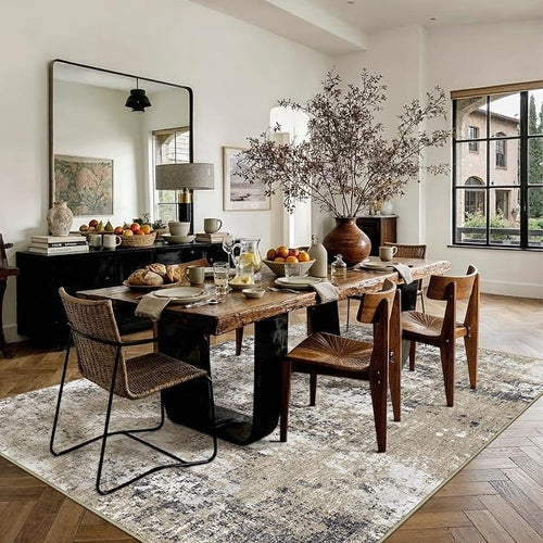 6x9 Abstract Area Rug Brown Washable Modern Neutral Living Room Carpet Non Slip - Image 2