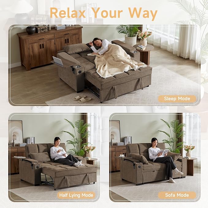 Auvsoce 65'' Chaise Lounge Chair Indoor, 3-in-1 Convertible Sofa Bed - Image 7
