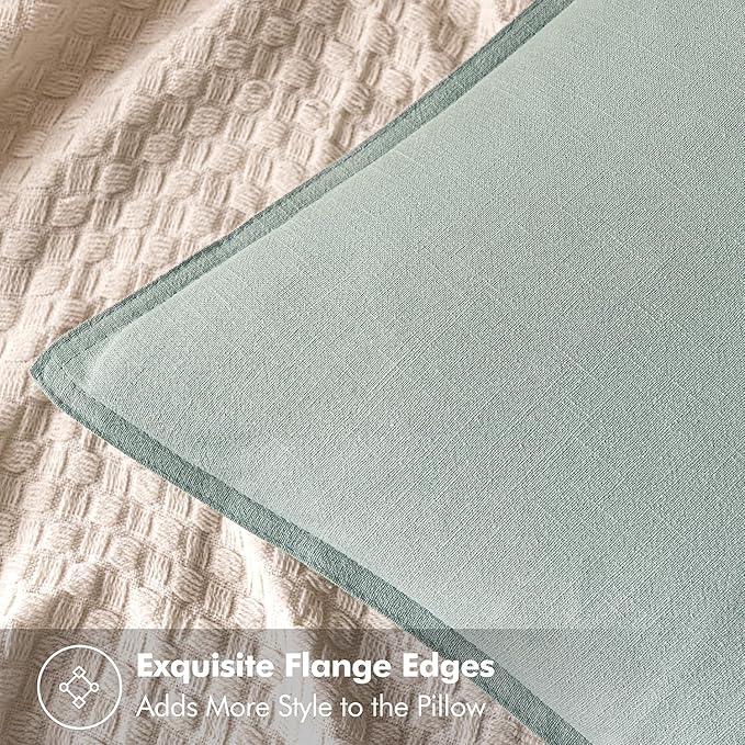 MIULEE Decorative Linen Euro Sham Pillow Covers 22x22 Inch Aqua Green Boho - Image 2