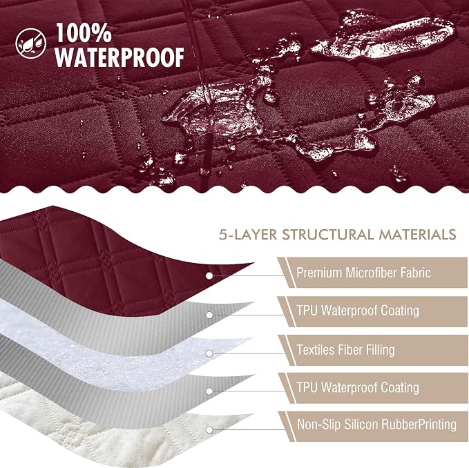 Genina Waterproof Couch Cover, Washable Anti-Slip 51 inch Loveseat Sofa Covers - Image 5