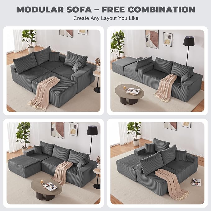 Weture 107" Modular Sectional Sofa, L-Shaped Boneless Couch - Image 3