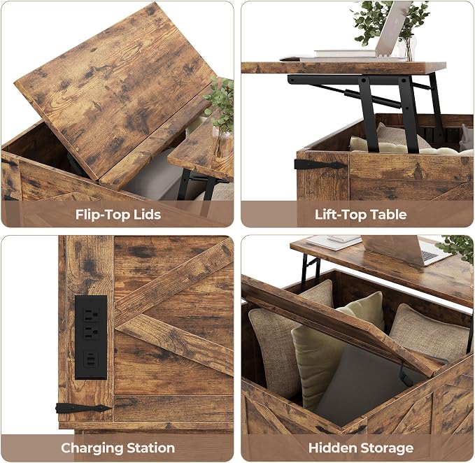 Jocoevol Farmhouse Lift Top Coffee Table, Square Wood Center Table - Image 7