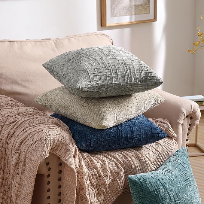 decorUhome Neutral Grey Chenille Throw Pillow Covers 18x18 Set of 2 Textured - Image 6