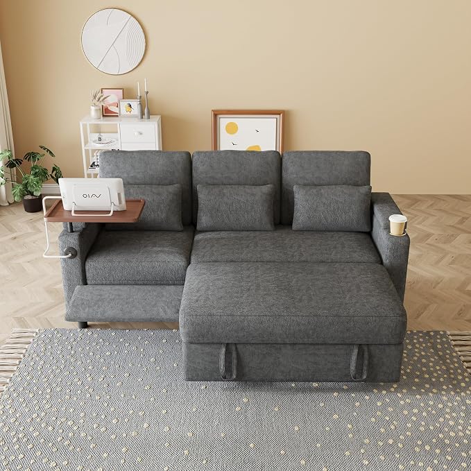 Sectional Sleeper Sofa with Pull Out Couch and Reclining Chair, Modern 3-in-1 - Image 4