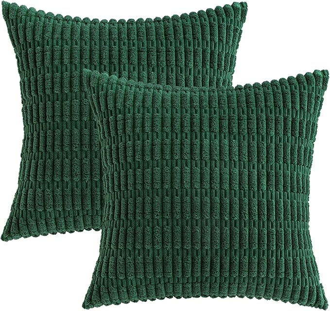 MIULEE Pack of 2 Dark Green Corduroy Decorative Euro Sham Pillow Covers 24x24 - Image 6