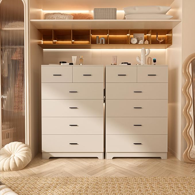 FJTJBSI Dresser with Power Outlets Wooden 6 Drawer Dresser with Large Organizer - Image 2