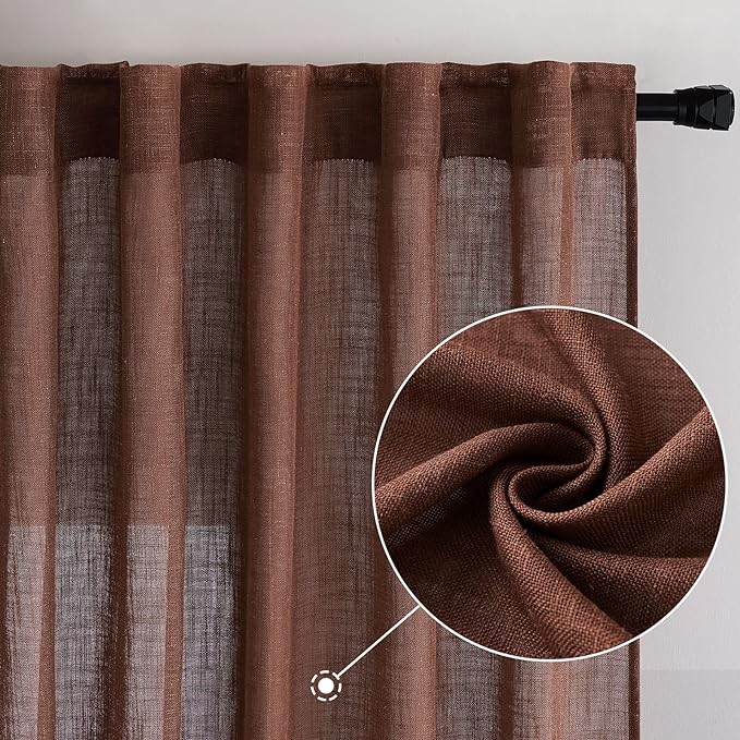 MIULEE Chocolate Brown Linen Curtains 96 Inch Long - Image 2