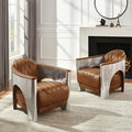 Art Leon Genuine Leather Accent Chair, Mid Century Industrial Armchair by ArtLeon