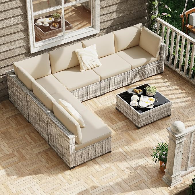 KIGOTY 7-Piece Patio Furniture Set, All-Weather PE Rattan Outdoor Sectional Sofa - Image 2