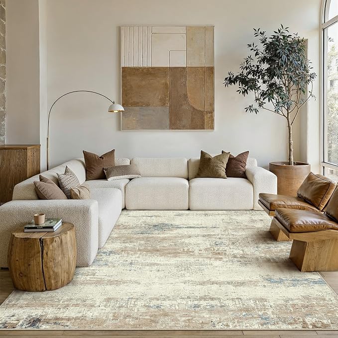 PureCozy 5x7 Area Rug Washable Beige Brown Abstract Living Room Carpet Non Slip by PureCozy