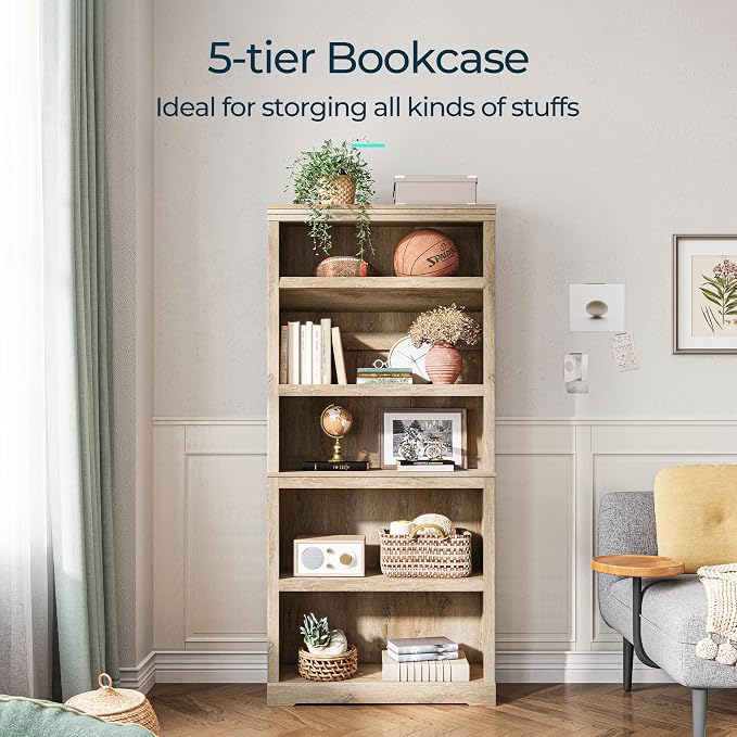 LINSY HOME 5-Shelf Bookcase, Bookshelves Floor Standing Storage Shelves 68 in - Image 4