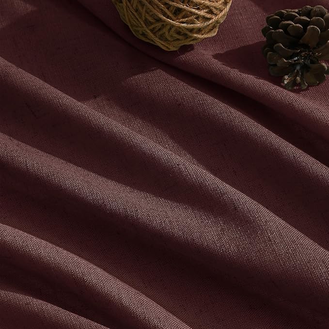 Extra Long Curtain Reddish Brown Morden Linen Blend Light Filtering Back Tab - Image 5