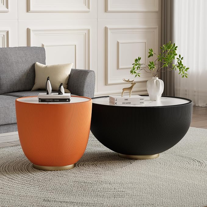 SSLine Bowl-Shape Small Coffee Table Modern Sintered Stone Top Coffee Table in - Image 4
