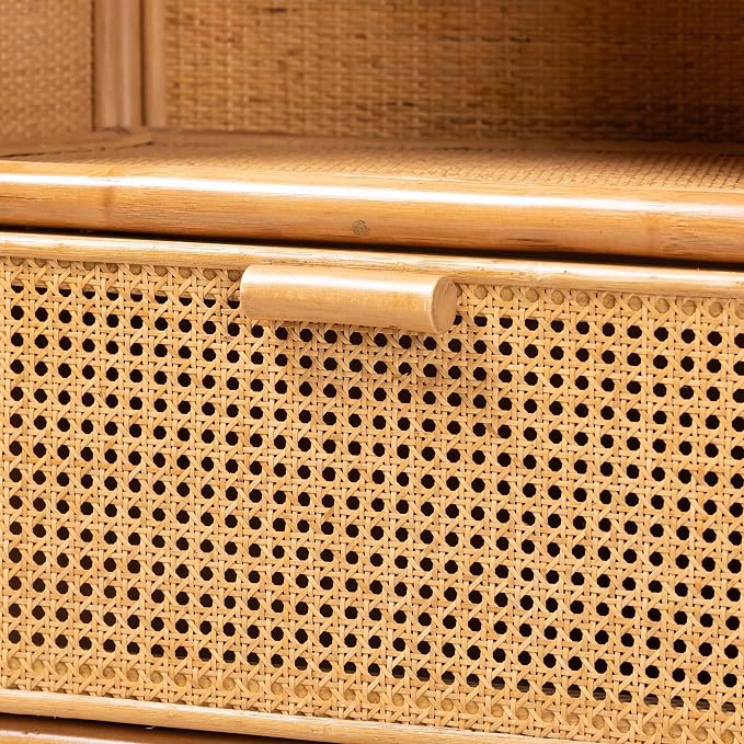 Bali & pari Curacao Modern Bohemian Light Honey Rattan 2-Drawer Bookcase - Image 7