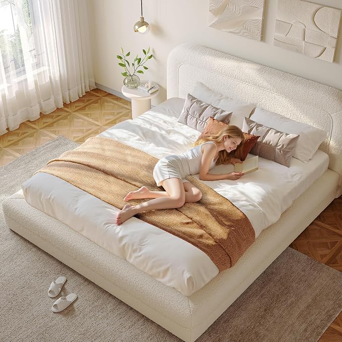 Homkdom Cloud Bed Frame with Headboard, Upholstered Soft Queen Bed Frame with - Image 3