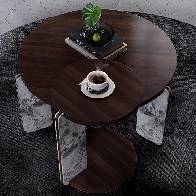 GDFStudio Round Nesting Coffee Table Set of 2, Modern Wooden Accent Side Table - Image 4