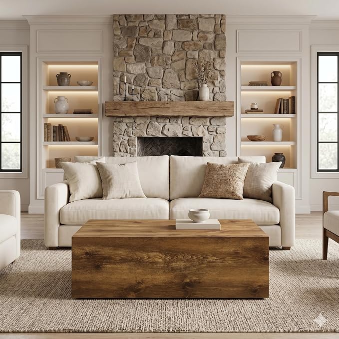 Coffee Table Living Room Table, Faux Marble Coffee Tables, Modern Wood Coffee - Image 3
