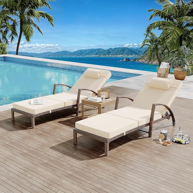 GarveeLife 2-Piece Rattan Patio Folding Chaise Lounge, 5-Position Adjustable by GarveeLife