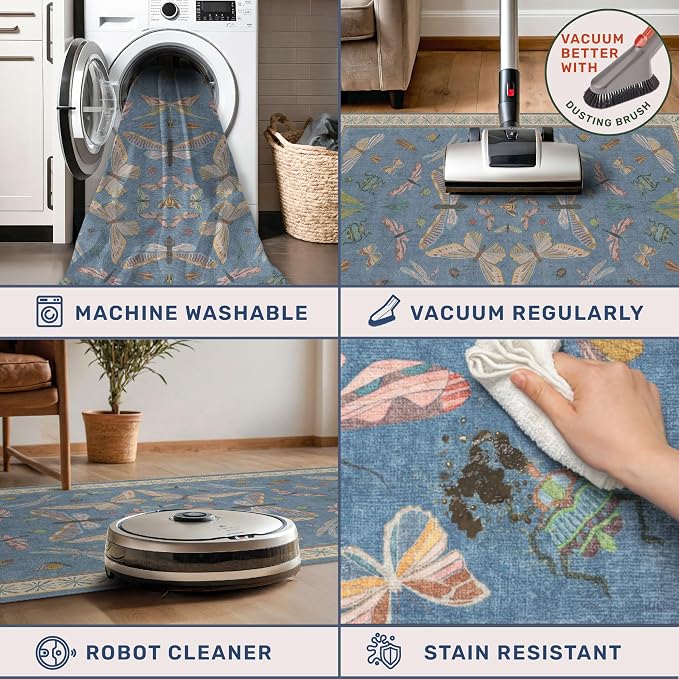 Blue Insect 2'6'' Wide 8' Long Hallway Runner Rug - Image 4