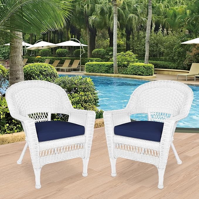 Jeco Wicker Chair with Blue Cushion - Image 2