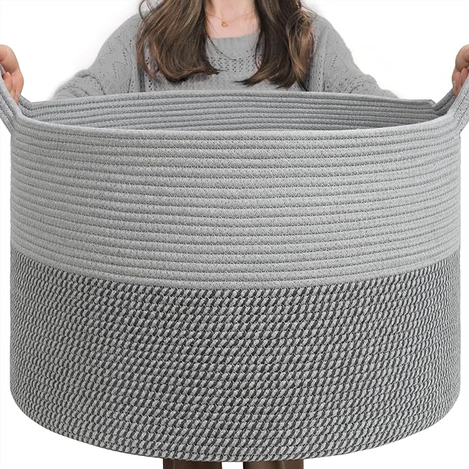 INDRESSME Extra Large Laundry Basket, Cotton Rope Blanket Basket by INDRESSME