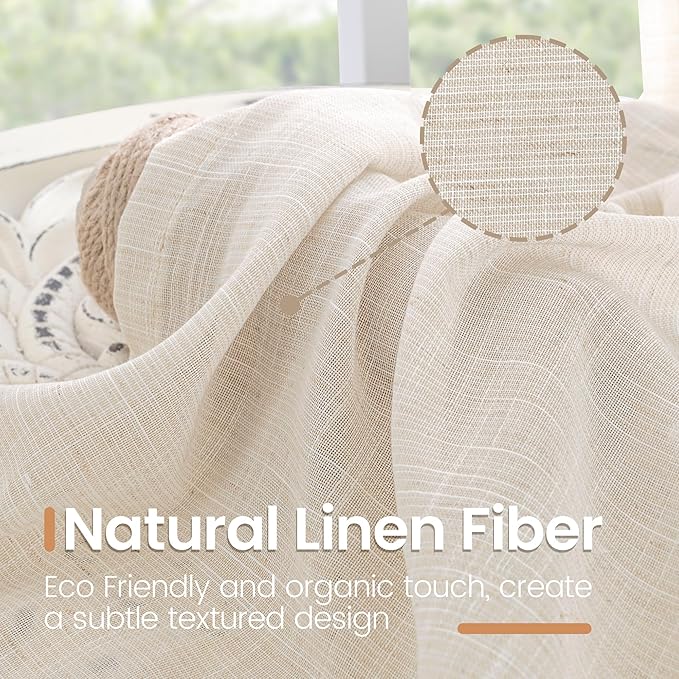 BGment Oatmeal Linen Semi Sheer Curtains 63 Inch Length - Image 3