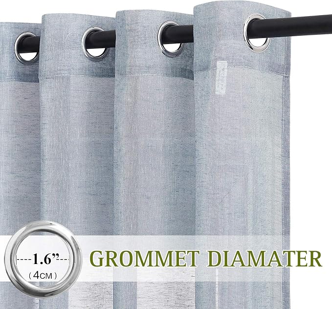NICETOWN Linen Blend Semi Sheer Window Curtains W52 x L45, Sea Mist - Image 2