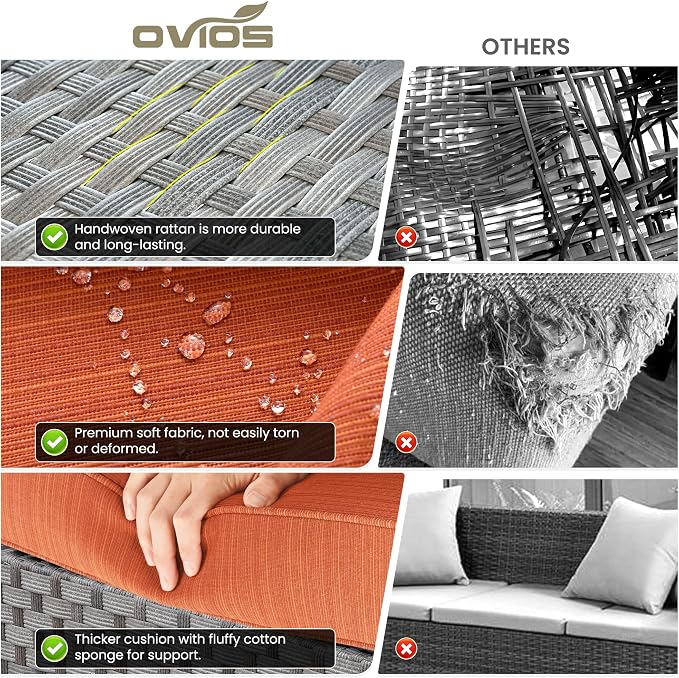 ovios 7 Pieces Patio Furniture Set, Outdoor Wicker Sectional Sofa - Image 9