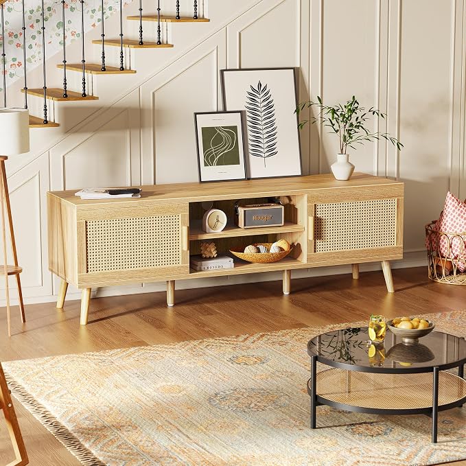 SUPERJARE Boho TV Stand for 65 Inch TV, Entertainment Center - Image 5