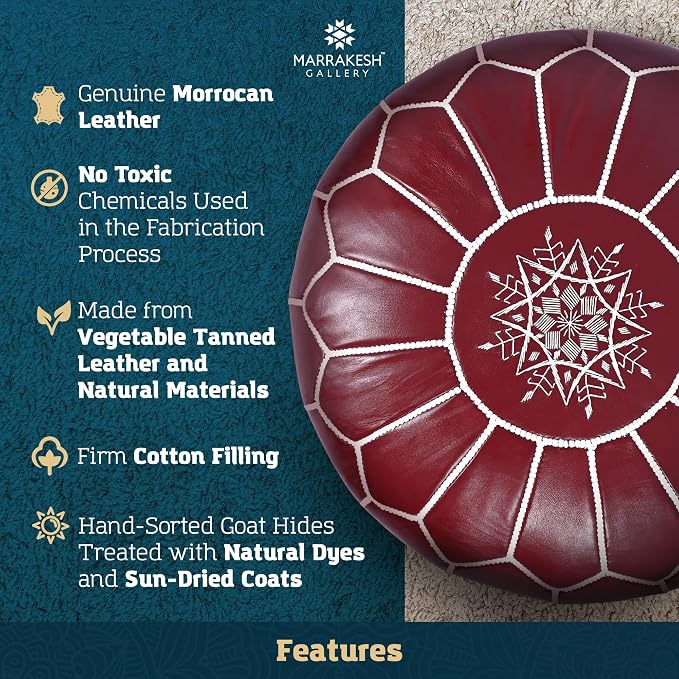 Marrakesh Gallery Genuine Leather Round Pouf Unstuffed - Image 4