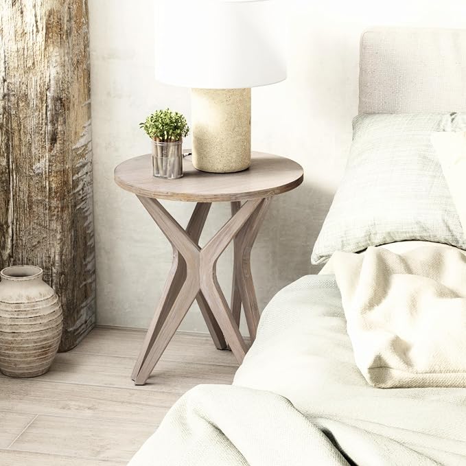 Pedestal Farmhouse End Table, Distressed Top - Image 5