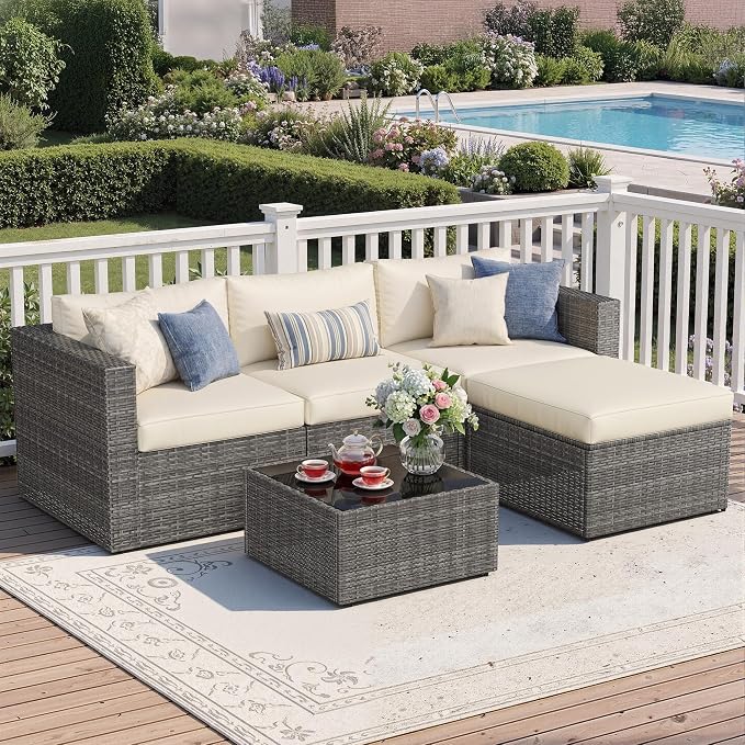 Wisteria Lane 5 Piece Outdoor Patio Furniture Set, All Weather Wicker Rattan by WisteriaLane