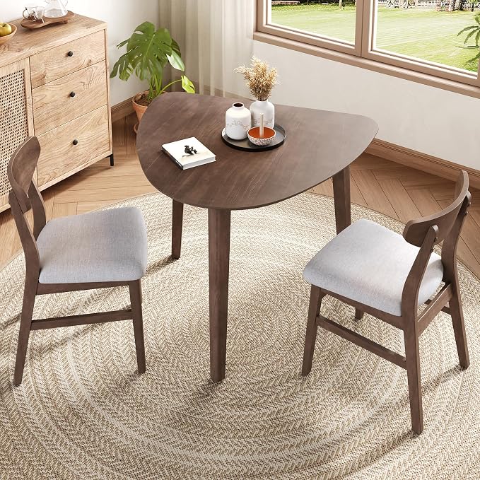 P PURLOVE Modern 3 Piece Table Set, Triangular Table and 2 Curved Wood Chairs - Image 2