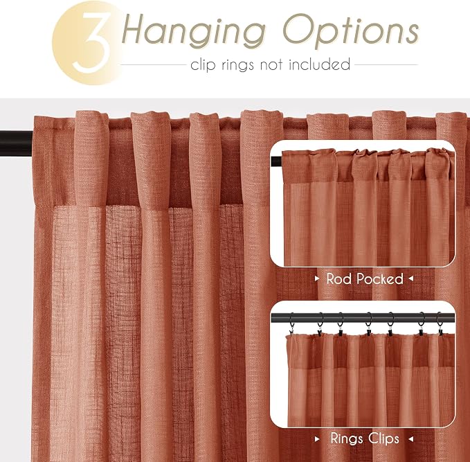 80 inch Linen Terracotta Curtains 2 Panels - Image 2