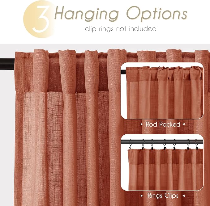 144 inch Linen Terracotta Curtains 2 Panels - Image 2