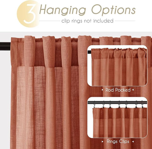132 inch Linen Terracotta Curtains 2 Panels - Image 2